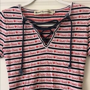 Stoned Immaculate Pink, Red & Navy Striped Lace-Up Tunic